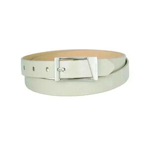 Calvin Klein Skinny Geometric Center Bar Buckle Dress Belt, Light Olive, Medium
